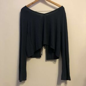 Prussian Blue Tie-Back Cropped Long-Sleeve